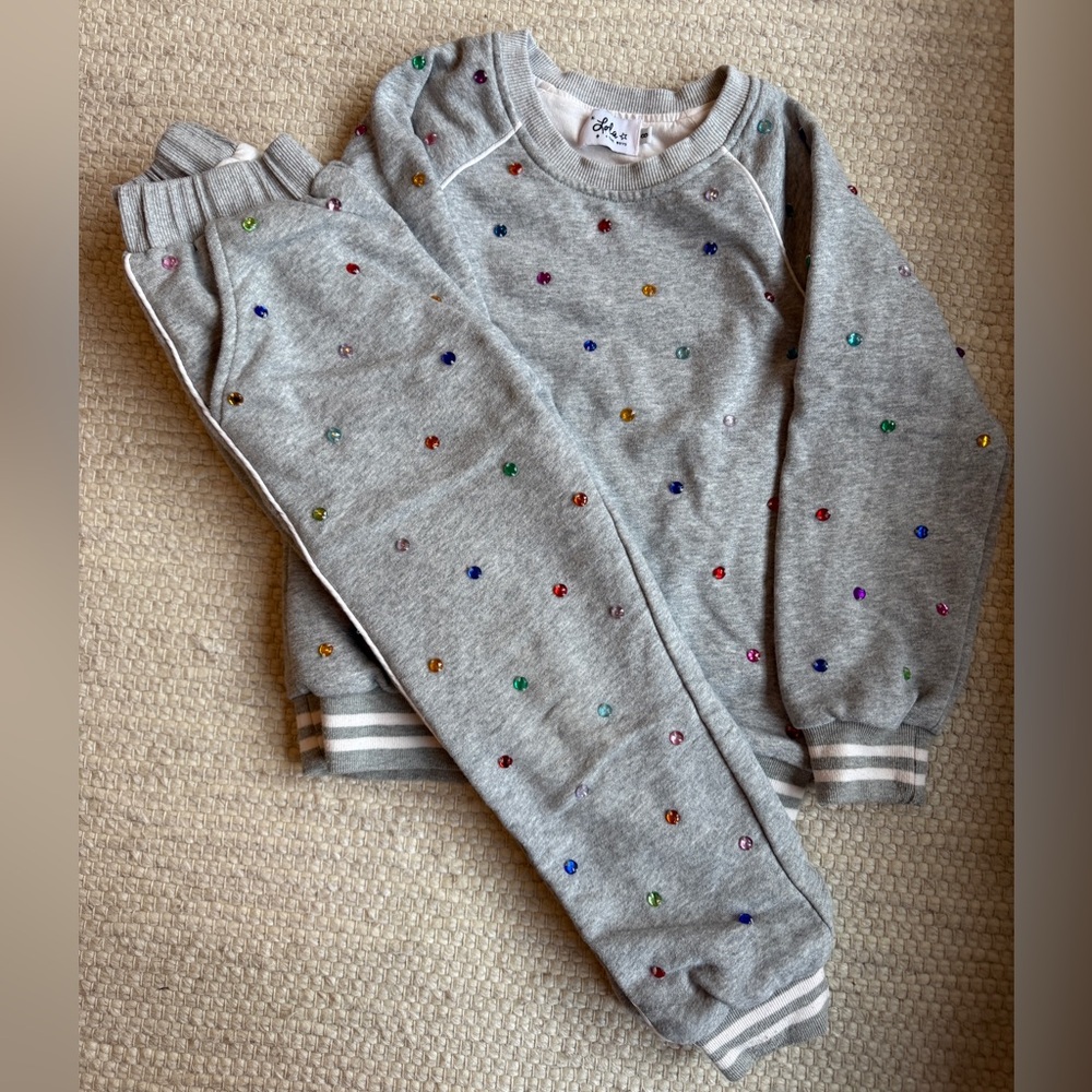 Lola + The Boys Gray Sweatsuit eith Rhinestones